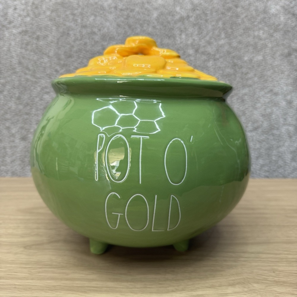 Rae Dunn Saint St. Patrick's Paddy's Day Green Pot O Gold Coin Ceramic Cauldron